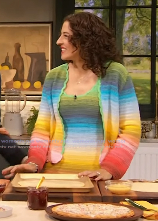 Amirah Kassem's rainbow stripe dress and cardigan on The Drew Barrymore Show