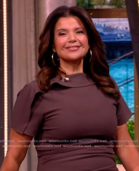 Ana’s brown ruched midi dress on The View Ana’s brown ruched midi dress on The View