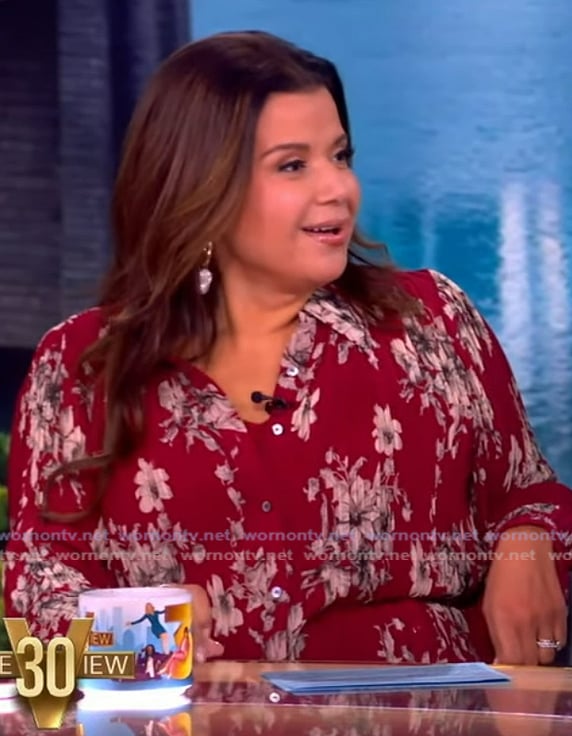 Ana’s red floral pleated blouse on The View Ana’s red floral pleated blouse on The View