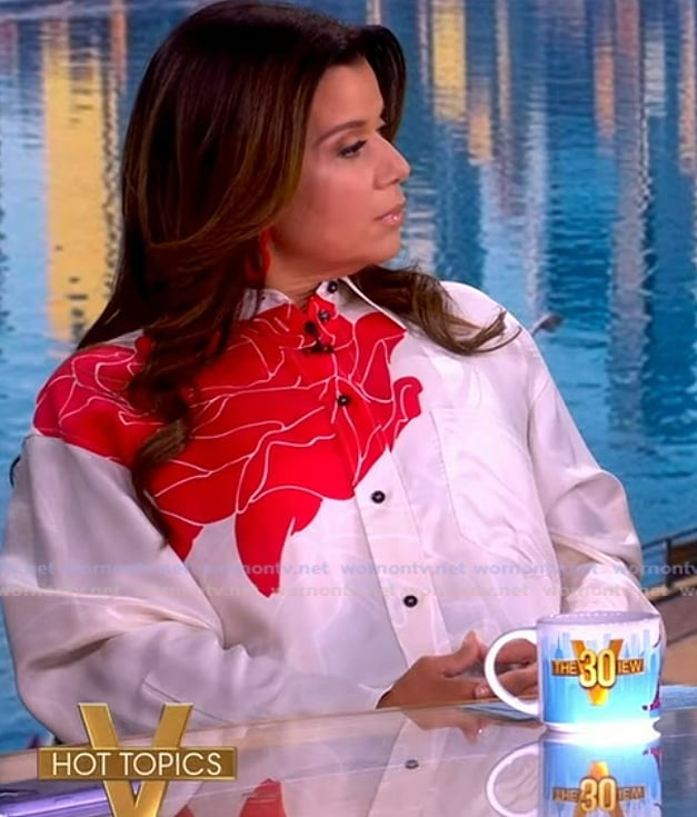 Ana's white floral print shirt on The View