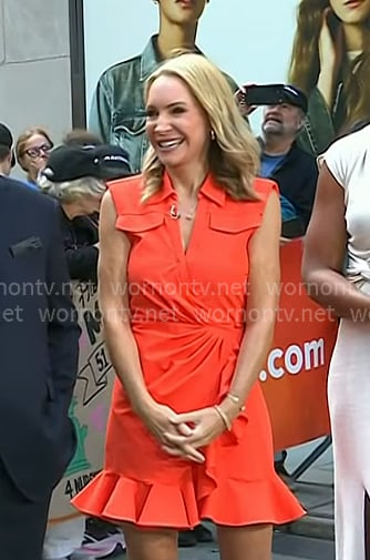 Andrea Canning's orange ruffle hem mini dress on Today