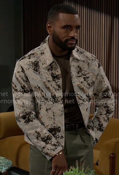 Andre's abstract print jacket on Beyond the Gates