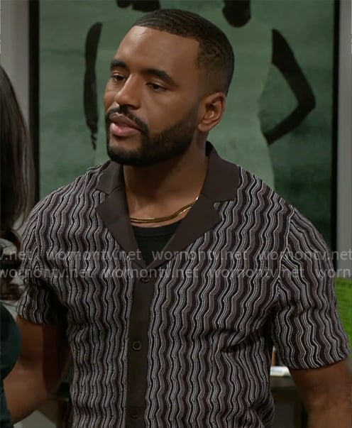 Andre’s brown zig zag shirt on Beyond the Gates Andre’s brown zig zag shirt on Beyond the Gates