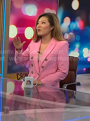 Angela Cenedella’s pink double breasted blazer on NBC News Daily Angela Cenedella’s pink double breasted blazer on NBC News Daily