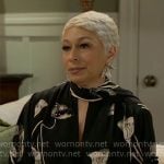 Anita’s black and white floral blouse on Beyond the Gates