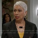 Anita’s black blazer with jewel buttons on Beyond the Gates Anita’s black blazer with jewel buttons on Beyond the Gates