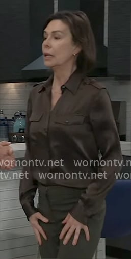 Anna's dark green satin shirt on General Hospital