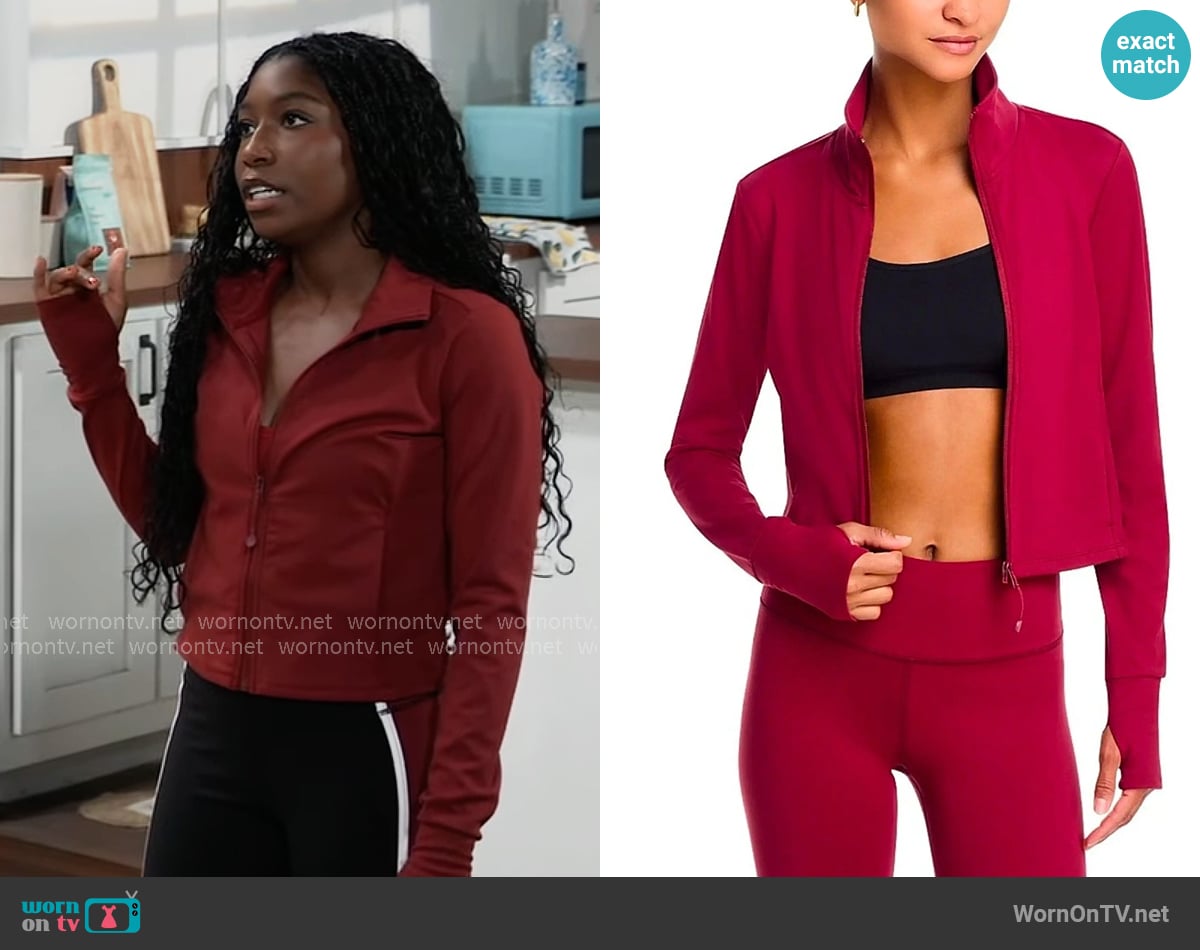 Aqua Crop Full Zip Mock Neck Jacket worn by Trina Robinson (Tabyana Ali) on General Hospital Aqua Crop Full Zip Mock Neck Jacket worn by Trina Robinson (Tabyana Ali) on General Hospital