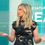 Ashley Bellman's black abstract floral print midi dress on CBS Mornings