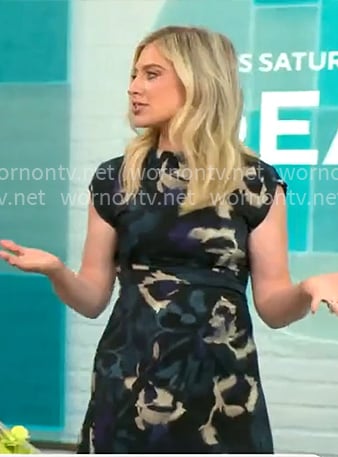 Ashley Bellman’s black abstract floral print midi dress on CBS Mornings Ashley Bellman’s black abstract floral print midi dress on CBS Mornings