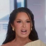 Ashley's yellow pleated confessional dress on The Real Housewives of Salt Lake City Ashley's yellow pleated confessional dress on The Real Housewives of Salt Lake City