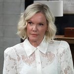 Ava’s white lace shirt and leather pants on General Hospital Ava’s white lace shirt and leather pants on General Hospital