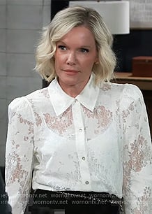 Ava's white lace shirt and leather pants on General Hospital Ava's white lace shirt and leather pants on General Hospital