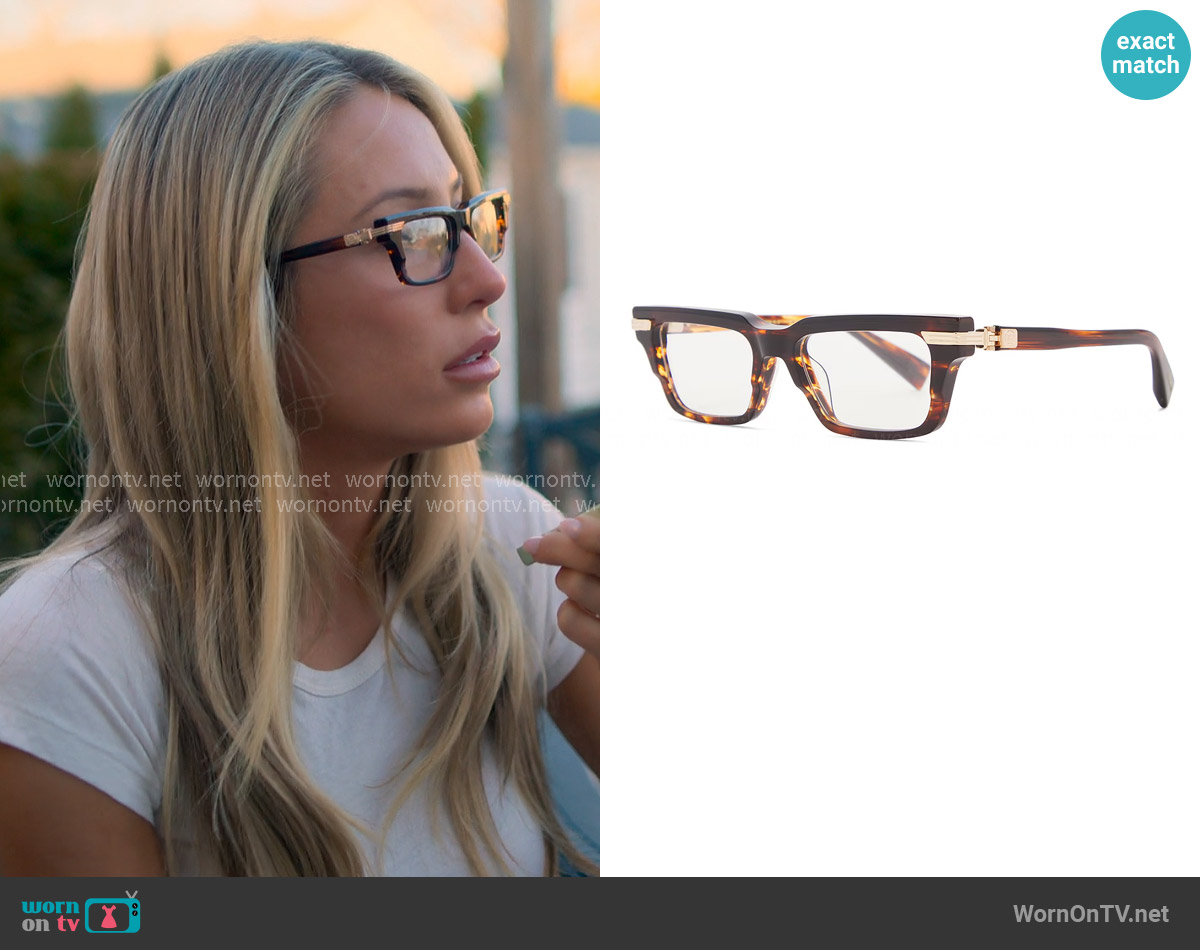 Balmain Sentinelle Iv Optical Eyeglases in Brown Swirl & Gold worn by Alix Earle on Earle Meets World
