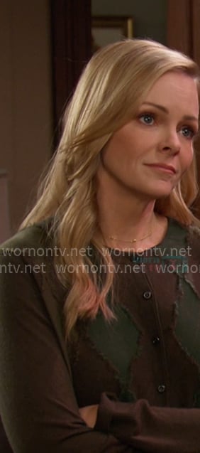 Belle’s green argyle cardigan on Days of our Lives Belle’s green argyle cardigan on Days of our Lives
