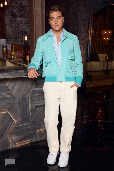 Blake’s turquoise blue utility reunion jacket on Next Gen NYC