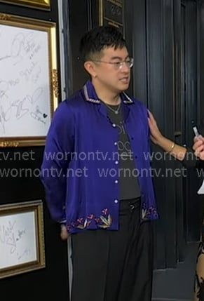 Bowen Yang’s purple embroidered shirt on Good Morning America