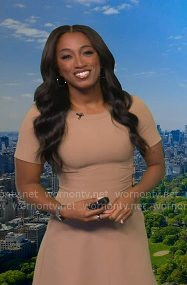 Brittany's beige buckle waist dress on Good Morning America