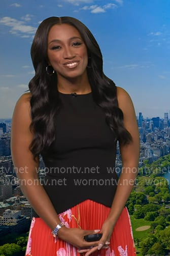 Brittany’s black top and red floral skirt on Good Morning America Brittany’s black top and red floral skirt on Good Morning America