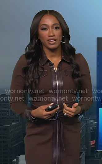 Brittany's brown leather trim zip dress on Good Morning America