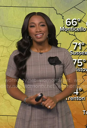 Brittany's grey plaid floral applique dress on Good Morning America