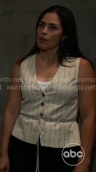Britt’s pinstripe tie-waist vest top on General Hospital Britt’s pinstripe tie-waist vest top on General Hospital