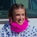 Bronwyn’s blue star print ski jacket and pants on The Real Housewives of Salt Lake City Bronwyn’s blue star print ski jacket and pants on The Real Housewives of Salt Lake City