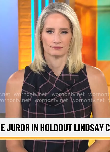 Caroline Polisi’s black checked cowl neck top on CBS Mornings Caroline Polisi’s black checked cowl neck top on CBS Mornings