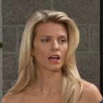 Cat’s blue off-shoulder sweater dress on Days of our Lives