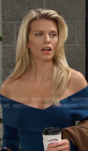 Cat’s blue off-shoulder sweater dress on Days of our Lives Cat’s blue off-shoulder sweater dress on Days of our Lives