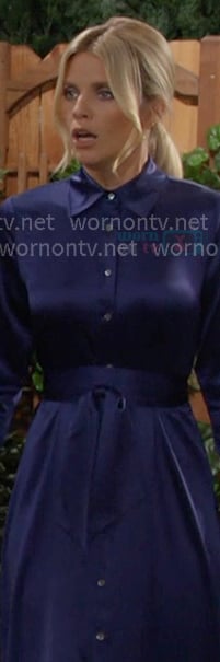 Cat’s navy tie waist shirtdress on Days of our Lives Cat’s navy tie waist shirtdress on Days of our Lives