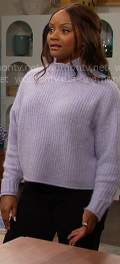 Chanel’s lilac ribbed mock neck sweater on Days of our Lives