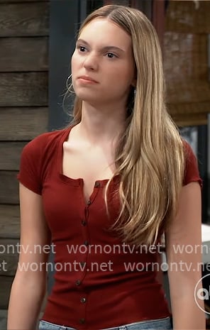 Charlotte's dark red button front top on General Hospital