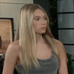 Charlotte's grey buckled tank top and denim skirt on General Hospital