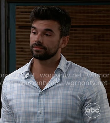 Chase’s light blue plaid shirt on General Hospital