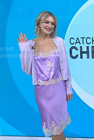 Chelsea Frei’s pink cardigan and lace trim cami on Today