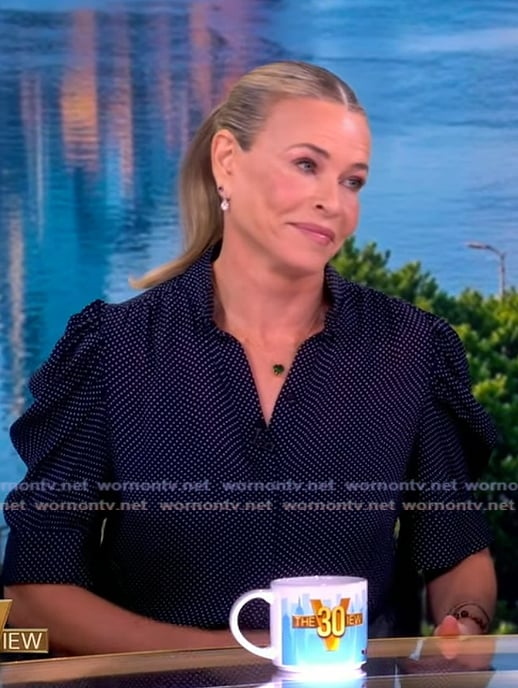Chelsea Handler’s navy polka dot blouse on The View