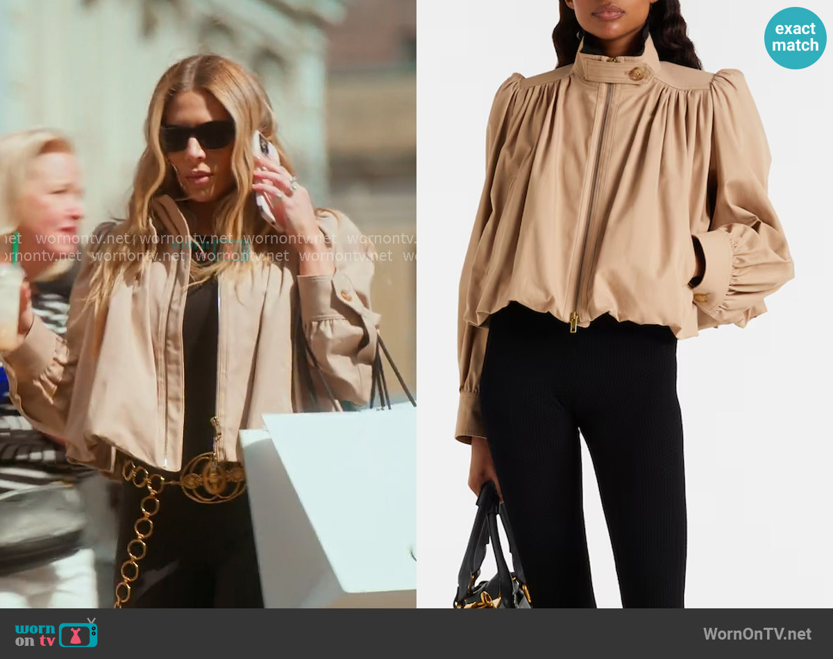 Chloe Gathered Cropped Cotton Canvas Jacket worn by Daisy Toye on The Real Housewives of New York City Chloe Gathered Cropped Cotton Canvas Jacket worn by Daisy Toye on The Real Housewives of New York City