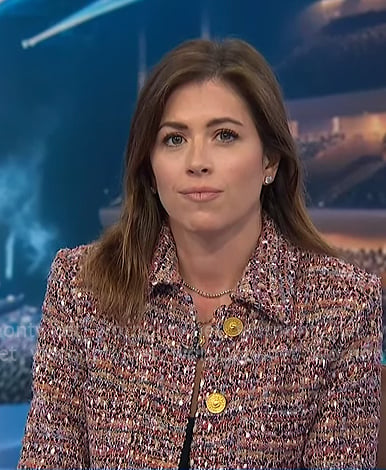 Chloe Melas’s tweed jacket and skirt on NBC News Daily