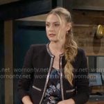 Claire’s blue printed dress and black embellished jacket on The Young and the Restless Claire’s blue printed dress and black embellished jacket on The Young and the Restless