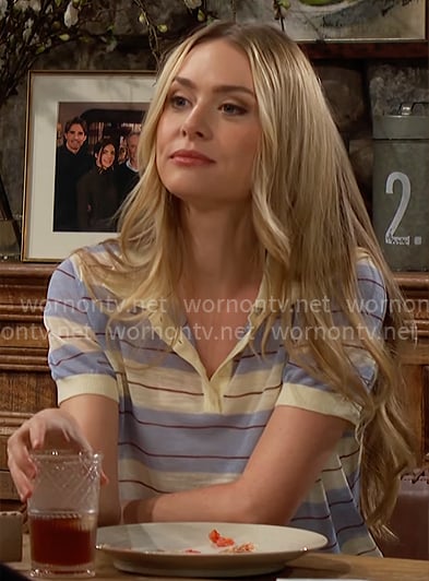 Claire's blue striped polo top on The Young and the Restless
