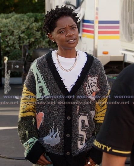 Coop's mixed print distressed cardigan on All American
