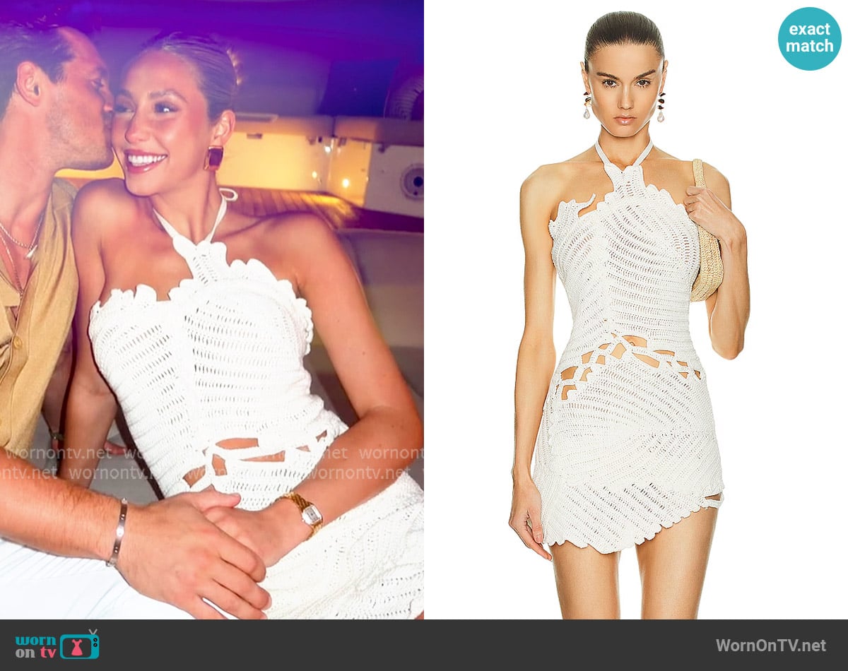 Cult Gaia Undina Crochet Dress worn by Alix Earle on Earle Meets World