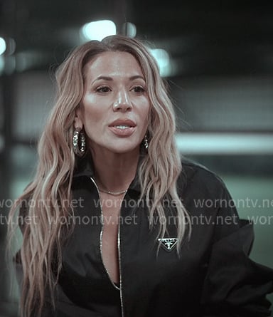 Daisy's black zip front nylon jacket on The Real Housewives of New York City