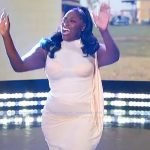 Danielle Brooks’s cream drape sleeveless dress on The Jennifer Hudson Show