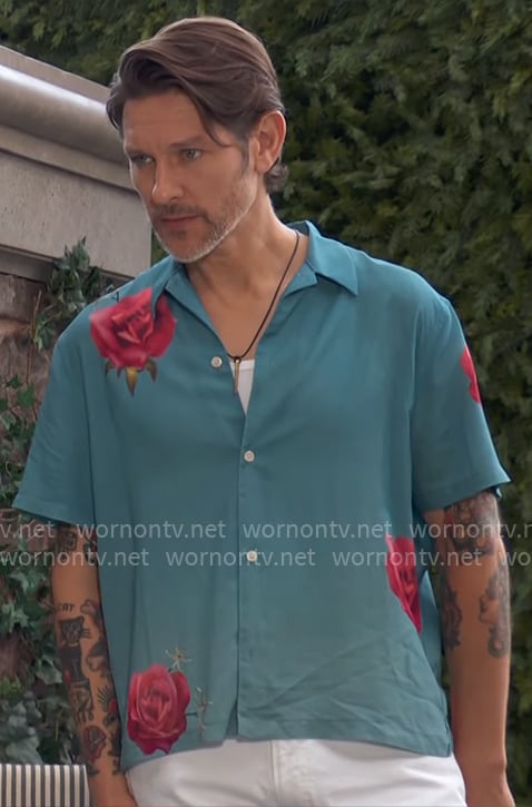 Daniel's blue rose print shirt on The Young and the Restless