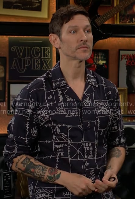 Daniel’s navy embroidered shirt on The Young and the Restless Daniel’s navy embroidered shirt on The Young and the Restless