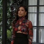Dani's abstract printed top with cutouts on Beyond the Gates Dani's abstract printed top with cutouts on Beyond the Gates