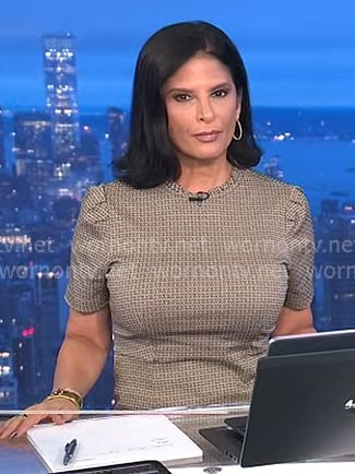 Darlene’s grey geometric ruffle neck dress on Today Darlene’s grey geometric ruffle neck dress on Today