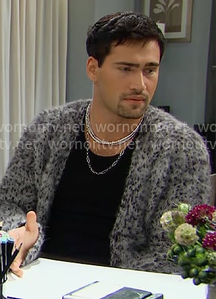 Deke’s grey fluffy animal print cardigan on The Bold and the Beautiful Deke’s grey fluffy animal print cardigan on The Bold and the Beautiful
